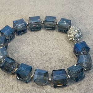 BLUE Geo cube square rhinestone bracelet magnetic closure costume jewellery